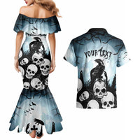 Personalized Funny Halloween F’Caw Raven Couples Matching Mermaid Dress and Hawaiian Shirt Black Bird Crow With Skulls - Wonder Print Shop