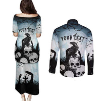 Personalized Funny Halloween F’Caw Raven Couples Matching Puletasi and Long Sleeve Button Shirt Black Bird Crow With Skulls - Wonder Print Shop