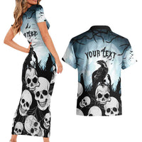 Personalized Funny Halloween F’Caw Raven Couples Matching Short Sleeve Bodycon Dress and Hawaiian Shirt Black Bird Crow With Skulls - Wonder Print Shop