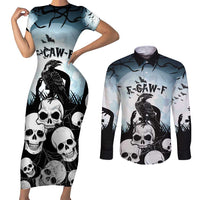 Personalized Funny Halloween F’Caw Raven Couples Matching Short Sleeve Bodycon Dress and Long Sleeve Button Shirt Black Bird Crow With Skulls - Wonder Print Shop