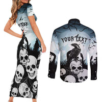 Personalized Funny Halloween F’Caw Raven Couples Matching Short Sleeve Bodycon Dress and Long Sleeve Button Shirt Black Bird Crow With Skulls - Wonder Print Shop