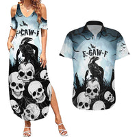 Personalized Funny Halloween F’Caw Raven Couples Matching Summer Maxi Dress and Hawaiian Shirt Black Bird Crow With Skulls - Wonder Print Shop