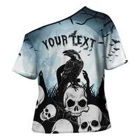 Personalized Funny Halloween F’Caw Raven Cross Shoulder Shirt Black Bird Crow With Skulls - Wonder Print Shop