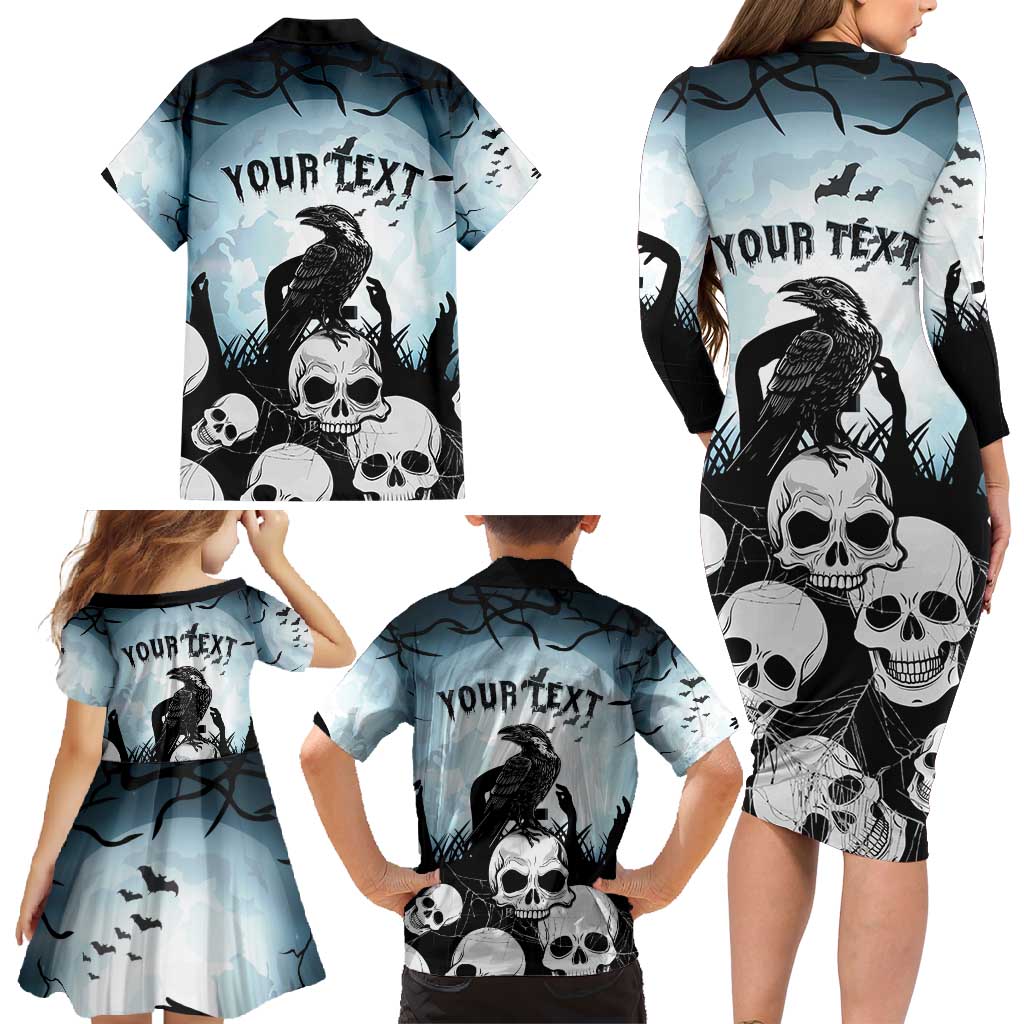 Personalized Funny Halloween F’Caw Raven Family Matching Long Sleeve Bodycon Dress and Hawaiian Shirt Black Bird Crow With Skulls - Wonder Print Shop