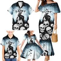 Personalized Funny Halloween F’Caw Raven Family Matching Mermaid Dress and Hawaiian Shirt Black Bird Crow With Skulls - Wonder Print Shop