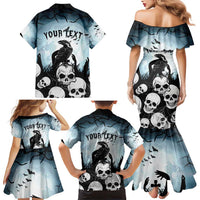 Personalized Funny Halloween F’Caw Raven Family Matching Mermaid Dress and Hawaiian Shirt Black Bird Crow With Skulls - Wonder Print Shop