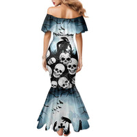 Personalized Funny Halloween F’Caw Raven Family Matching Mermaid Dress and Hawaiian Shirt Black Bird Crow With Skulls - Wonder Print Shop