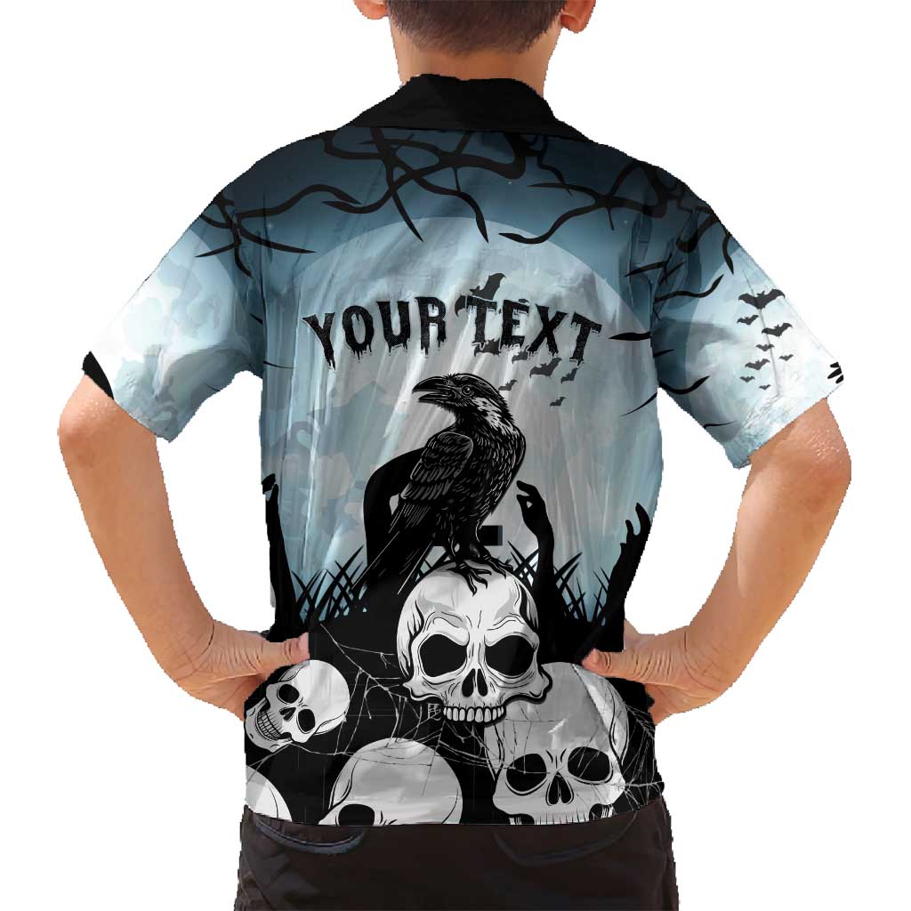 Personalized Funny Halloween F’Caw Raven Family Matching Off Shoulder Maxi Dress and Hawaiian Shirt Black Bird Crow With Skulls - Wonder Print Shop