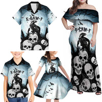 Personalized Funny Halloween F’Caw Raven Family Matching Off Shoulder Maxi Dress and Hawaiian Shirt Black Bird Crow With Skulls - Wonder Print Shop