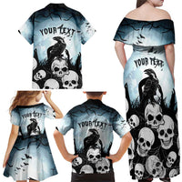 Personalized Funny Halloween F’Caw Raven Family Matching Off Shoulder Maxi Dress and Hawaiian Shirt Black Bird Crow With Skulls - Wonder Print Shop