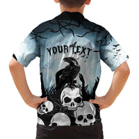 Personalized Funny Halloween F’Caw Raven Family Matching Off Shoulder Short Dress and Hawaiian Shirt Black Bird Crow With Skulls - Wonder Print Shop