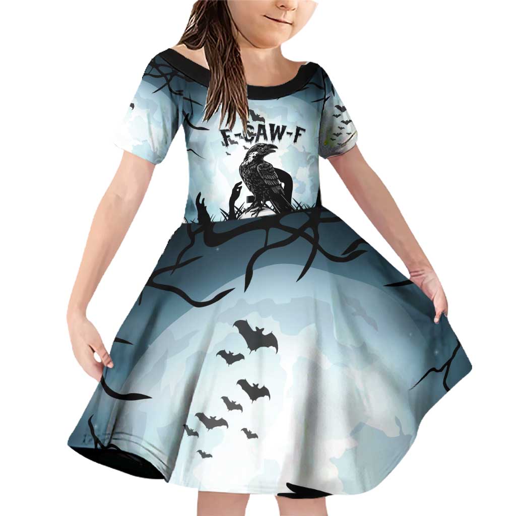 Personalized Funny Halloween F’Caw Raven Family Matching Off Shoulder Short Dress and Hawaiian Shirt Black Bird Crow With Skulls - Wonder Print Shop