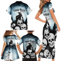 Personalized Funny Halloween F’Caw Raven Family Matching Short Sleeve Bodycon Dress and Hawaiian Shirt Black Bird Crow With Skulls - Wonder Print Shop