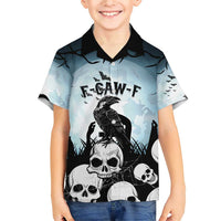 Personalized Funny Halloween F’Caw Raven Family Matching Short Sleeve Bodycon Dress and Hawaiian Shirt Black Bird Crow With Skulls - Wonder Print Shop