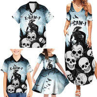Personalized Funny Halloween F’Caw Raven Family Matching Summer Maxi Dress and Hawaiian Shirt Black Bird Crow With Skulls - Wonder Print Shop