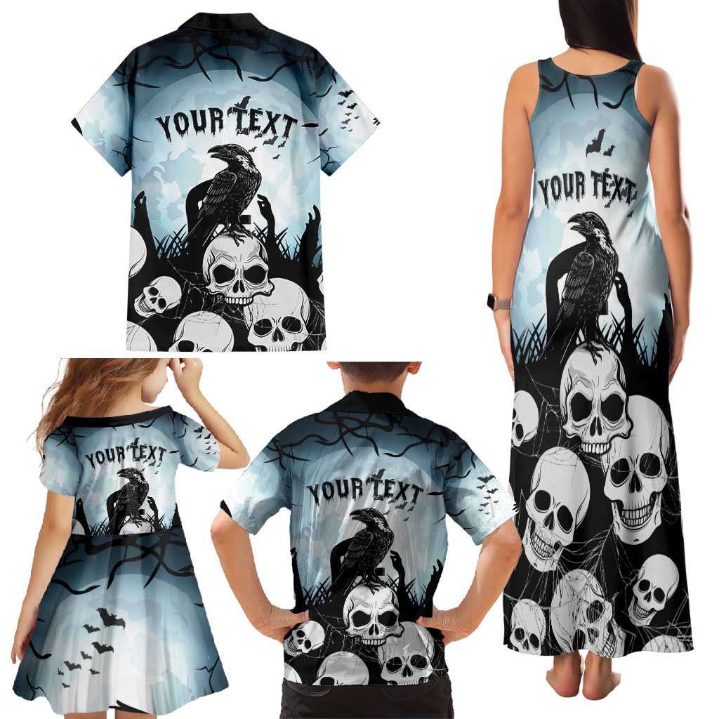 Personalized Funny Halloween F’Caw Raven Family Matching Tank Maxi Dress and Hawaiian Shirt Black Bird Crow With Skulls - Wonder Print Shop