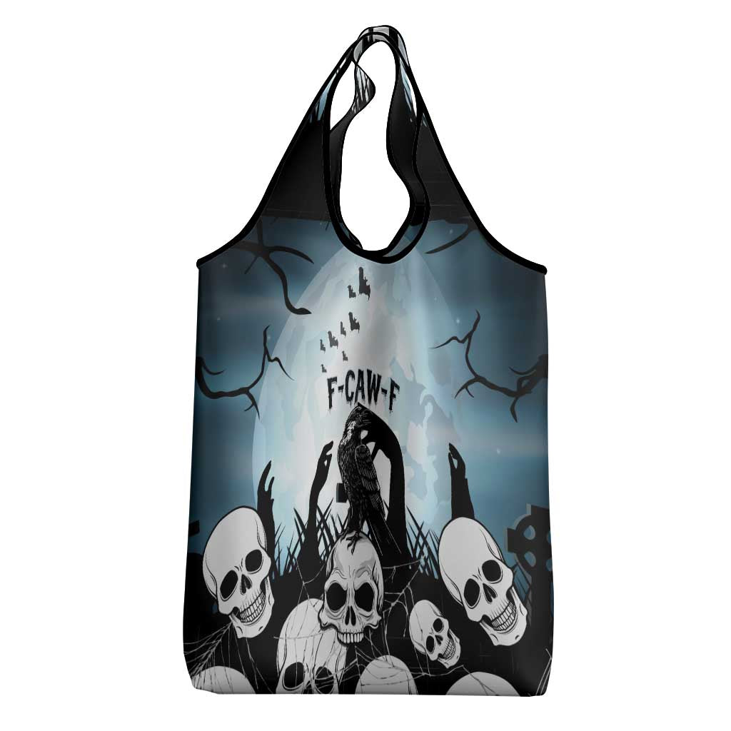 Funny Halloween F’Caw Raven Grocery Bag Black Bird Crow With Skulls - Wonder Print Shop