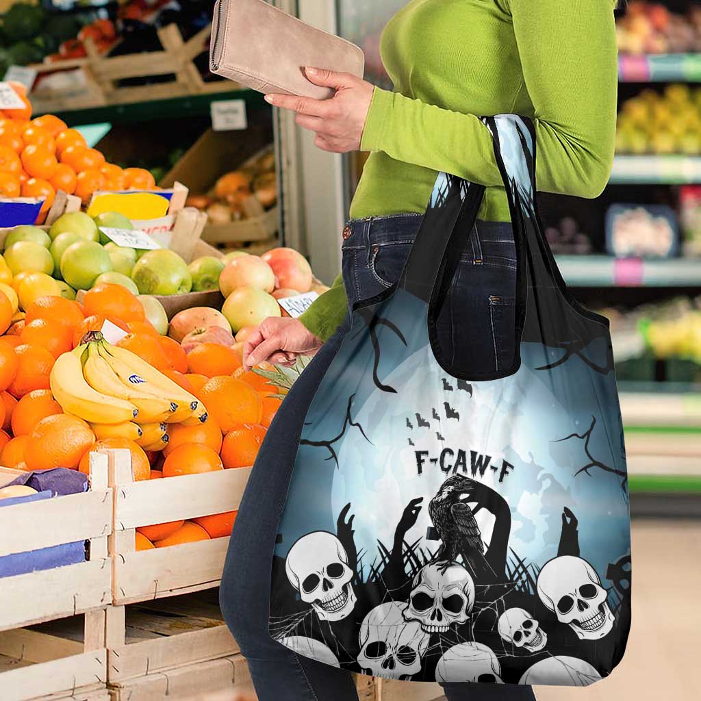 Funny Halloween F’Caw Raven Grocery Bag Black Bird Crow With Skulls - Wonder Print Shop