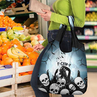 Funny Halloween F’Caw Raven Grocery Bag Black Bird Crow With Skulls - Wonder Print Shop