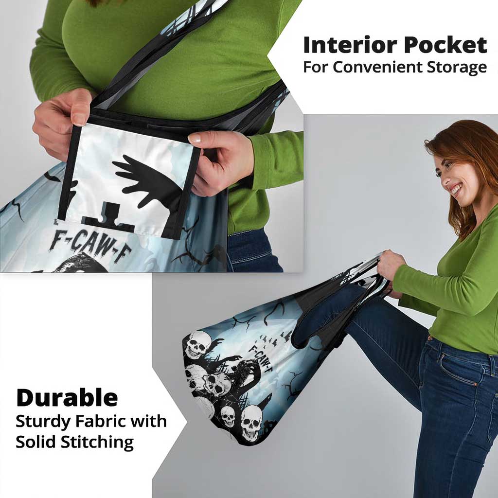 Funny Halloween F’Caw Raven Grocery Bag Black Bird Crow With Skulls - Wonder Print Shop