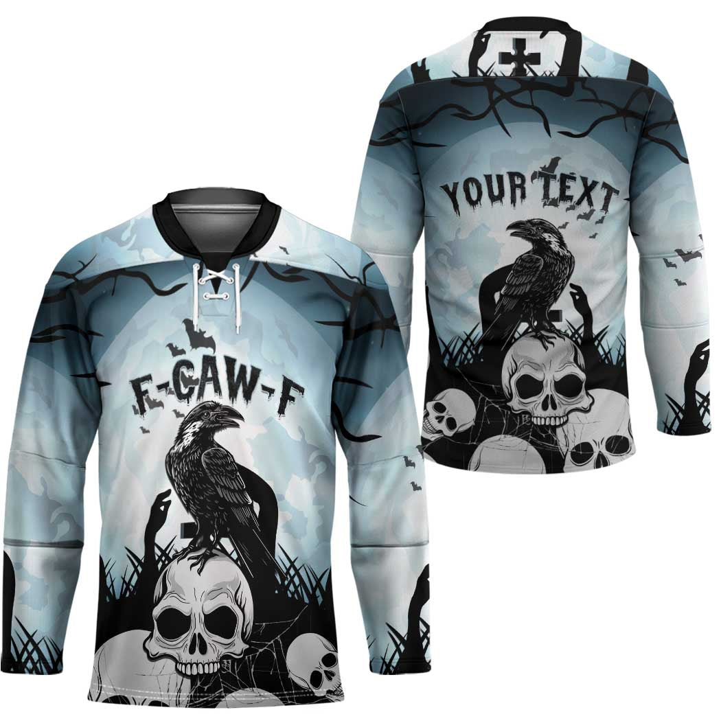 Personalized Funny Halloween F’Caw Raven Hockey Jersey Black Bird Crow With Skulls - Wonder Print Shop