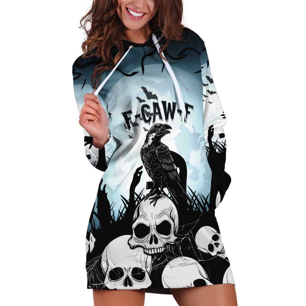 Personalized Funny Halloween F’Caw Raven Hoodie Dress Black Bird Crow With Skulls - Wonder Print Shop