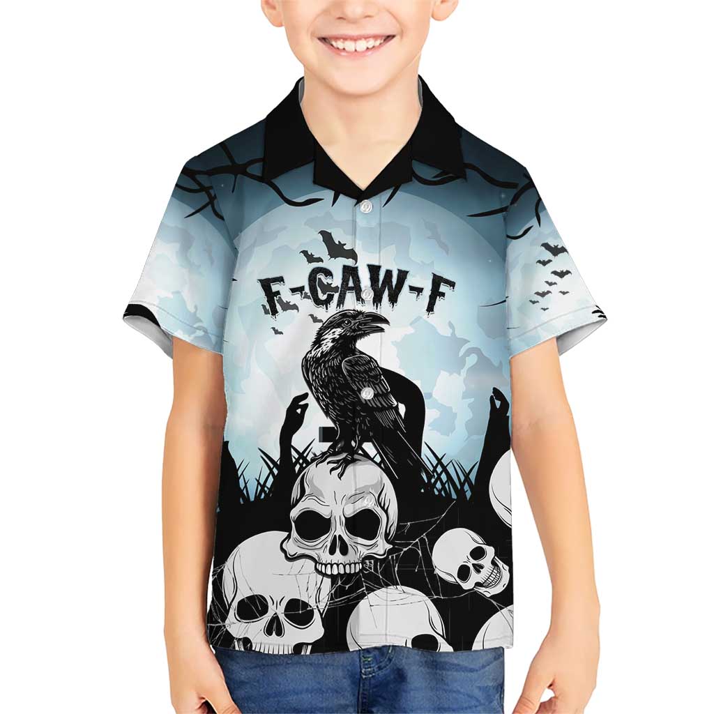 Personalized Funny Halloween F’Caw Raven Kid Hawaiian Shirt Black Bird Crow With Skulls - Wonder Print Shop