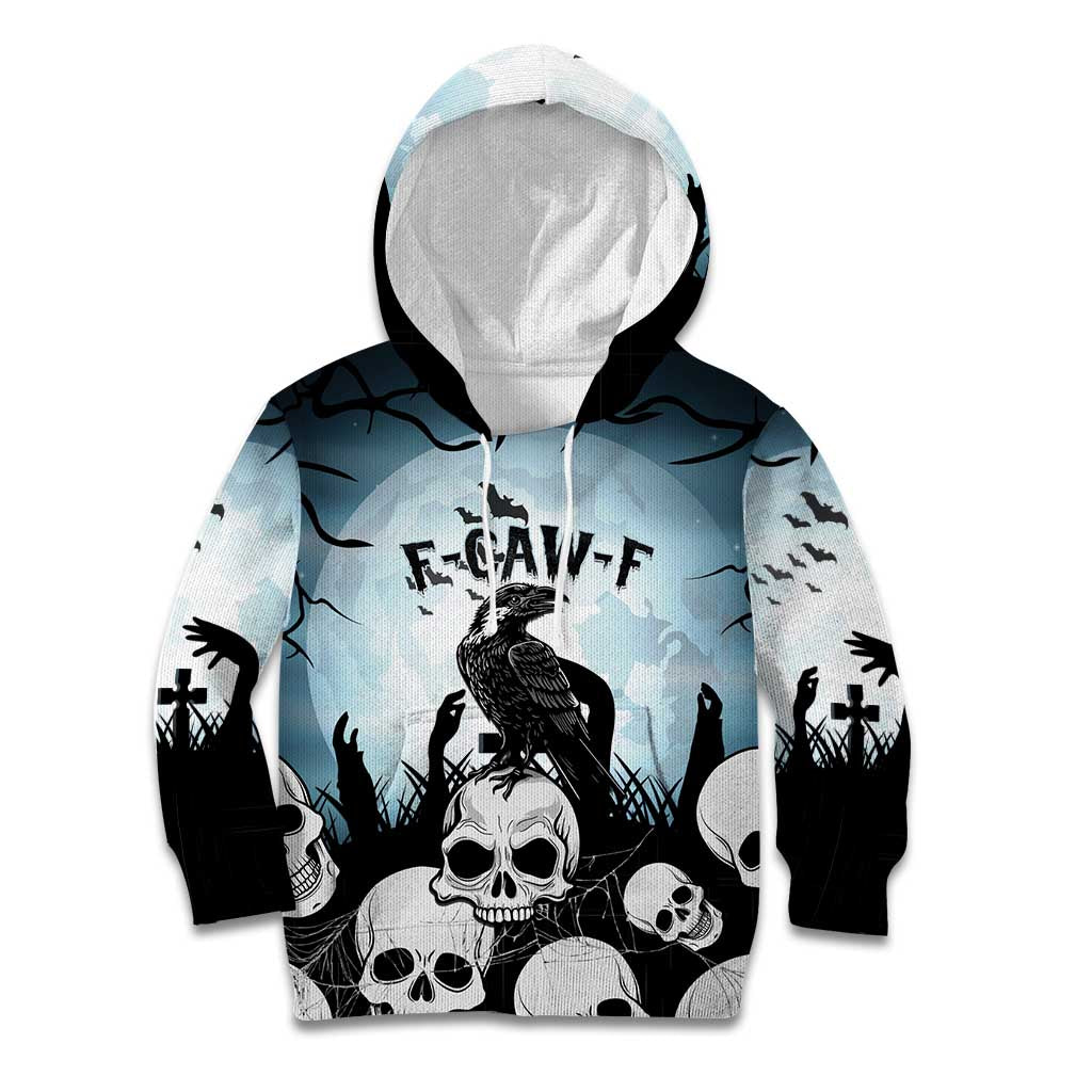 Personalized Funny Halloween F’Caw Raven Kid Hoodie Black Bird Crow With Skulls - Wonder Print Shop