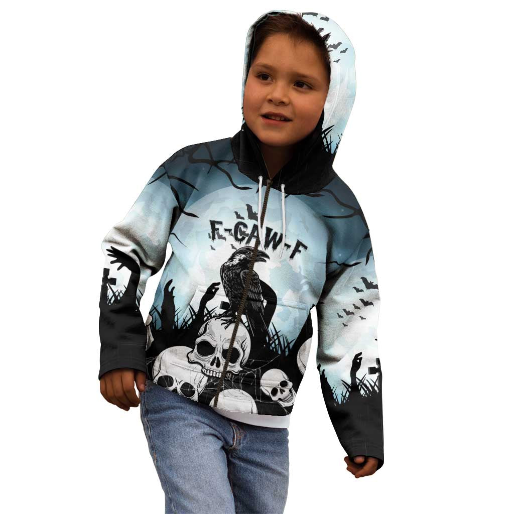 Personalized Funny Halloween F’Caw Raven Kid Hoodie Black Bird Crow With Skulls - Wonder Print Shop