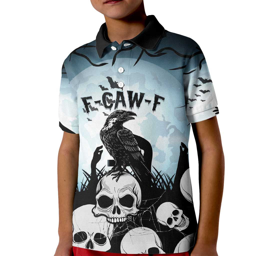 Personalized Funny Halloween F’Caw Raven Kid Polo Shirt Black Bird Crow With Skulls - Wonder Print Shop