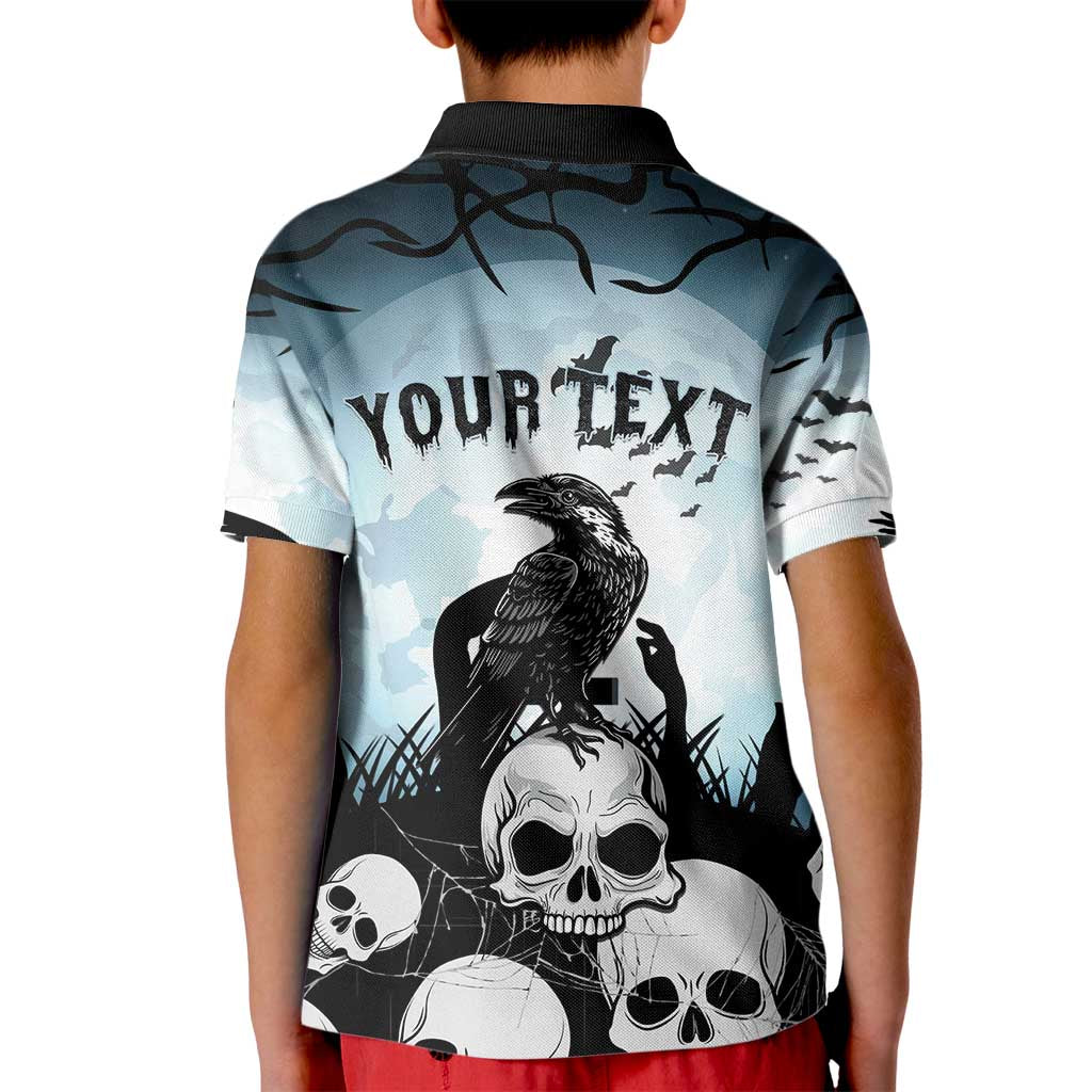 Personalized Funny Halloween F’Caw Raven Kid Polo Shirt Black Bird Crow With Skulls - Wonder Print Shop