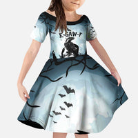 Personalized Funny Halloween F’Caw Raven Kid Short Sleeve Dress Black Bird Crow With Skulls - Wonder Print Shop