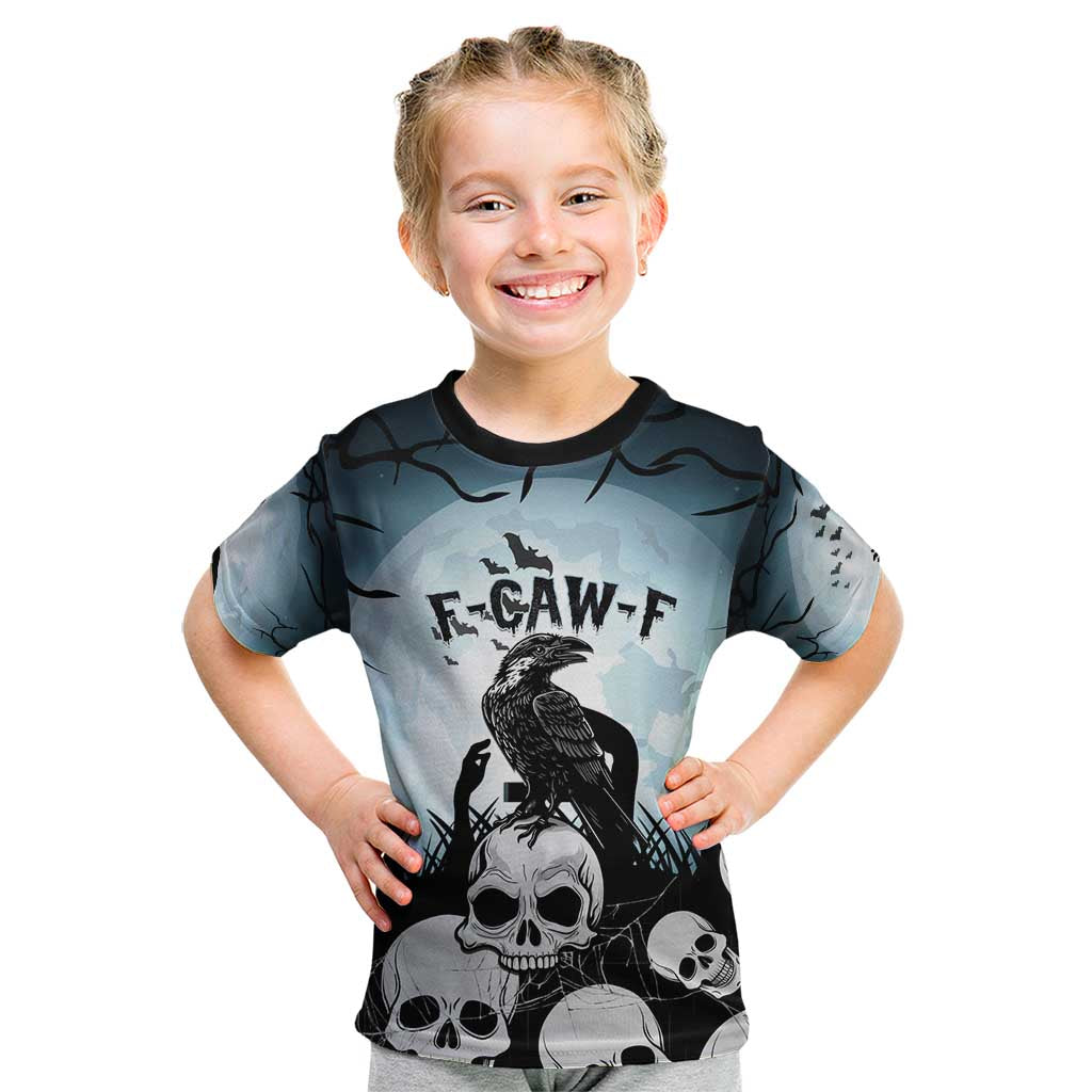 Personalized Funny Halloween F’Caw Raven Kid T Shirt Black Bird Crow With Skulls - Wonder Print Shop