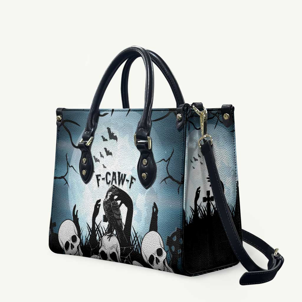 Funny Halloween F’Caw Raven Leather Bag Black Bird Crow With Skulls - Wonder Print Shop