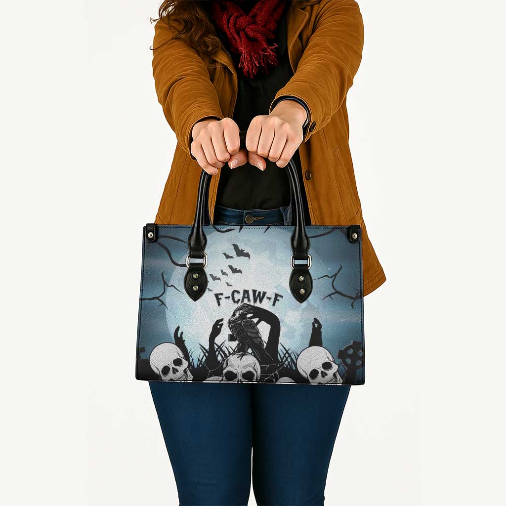 Funny Halloween F’Caw Raven Leather Bag Black Bird Crow With Skulls - Wonder Print Shop