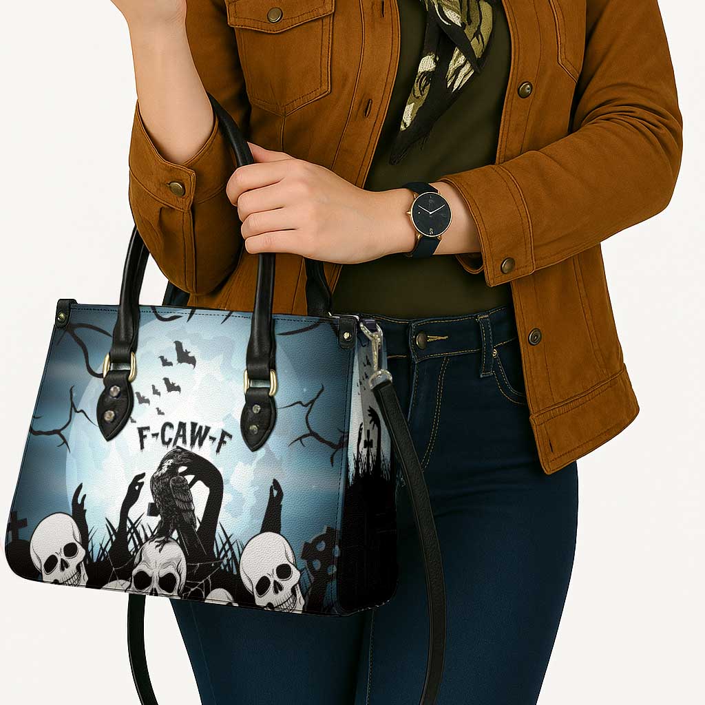 Funny Halloween F’Caw Raven Leather Bag Black Bird Crow With Skulls - Wonder Print Shop