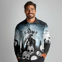 Personalized Funny Halloween F’Caw Raven Long Sleeve Polo Shirt Black Bird Crow With Skulls - Wonder Print Shop