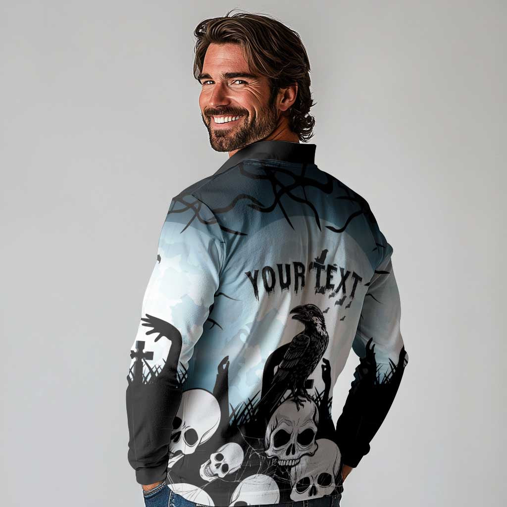 Personalized Funny Halloween F’Caw Raven Long Sleeve Polo Shirt Black Bird Crow With Skulls - Wonder Print Shop