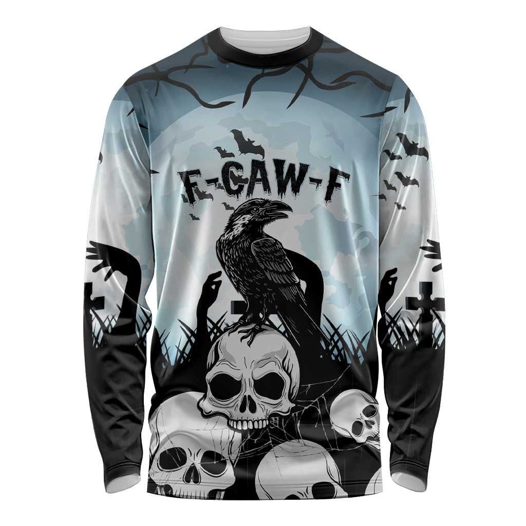 Personalized Funny Halloween F’Caw Raven Long Sleeve Shirt Black Bird Crow With Skulls - Wonder Print Shop