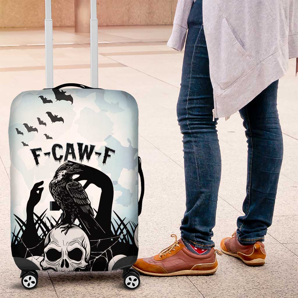Funny Halloween F’Caw Raven Luggage Cover Black Bird Crow With Skulls - Wonder Print Shop