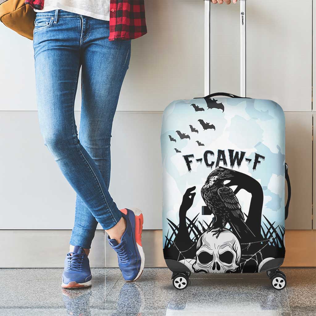 Funny Halloween F’Caw Raven Luggage Cover Black Bird Crow With Skulls - Wonder Print Shop