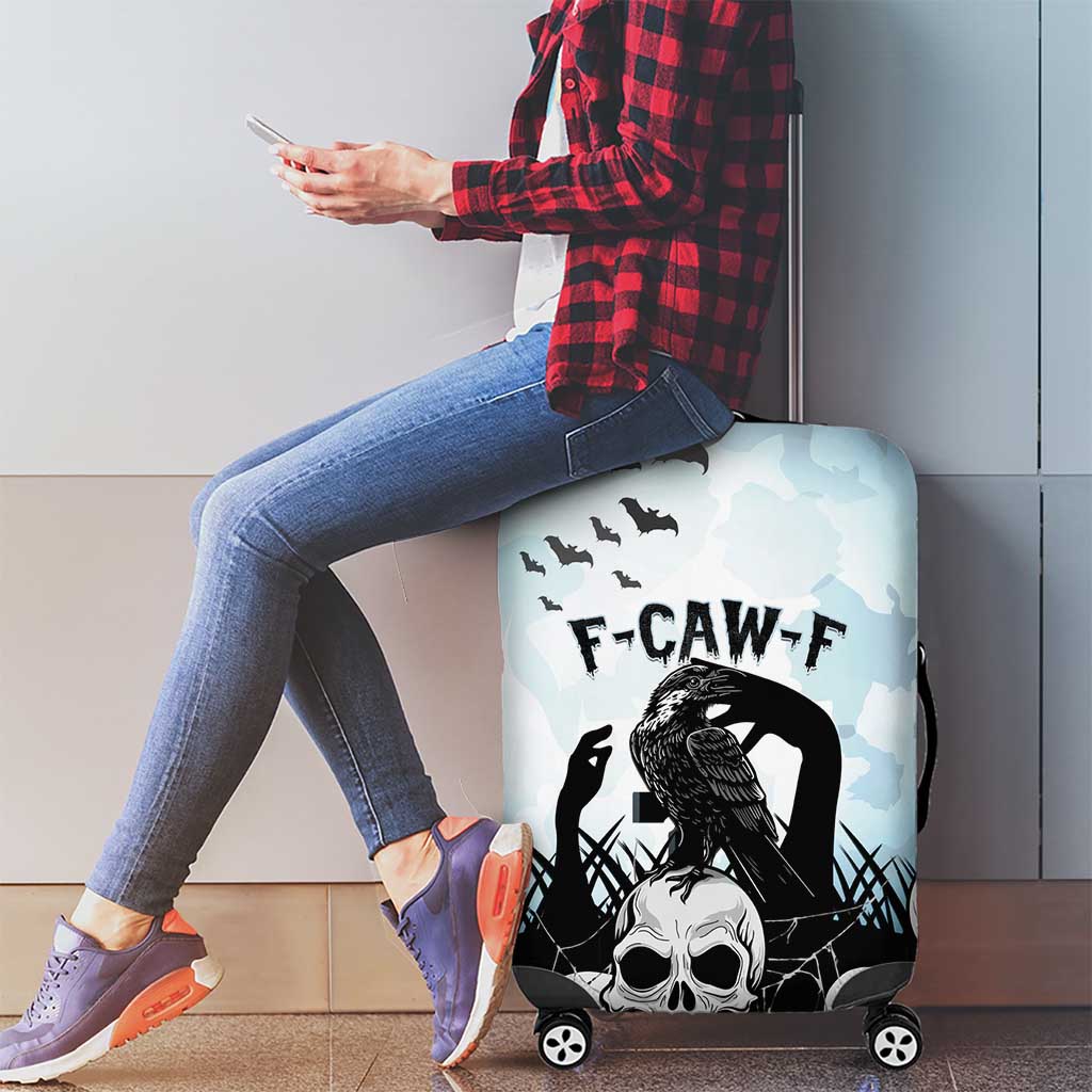 Funny Halloween F’Caw Raven Luggage Cover Black Bird Crow With Skulls - Wonder Print Shop