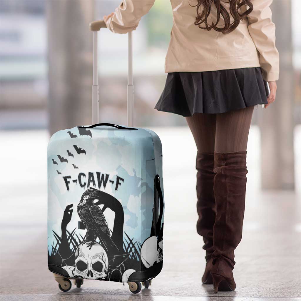 Funny Halloween F’Caw Raven Luggage Cover Black Bird Crow With Skulls - Wonder Print Shop
