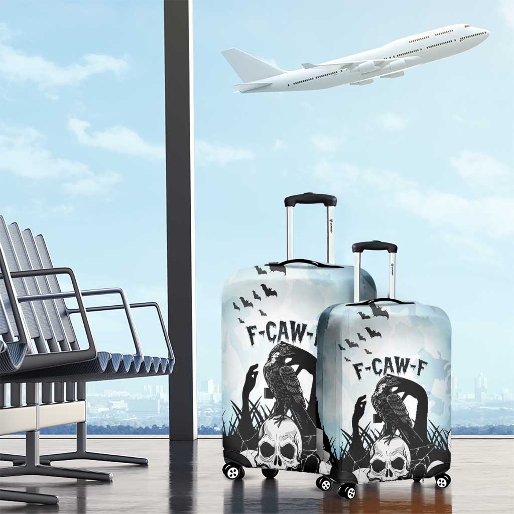 Funny Halloween F’Caw Raven Luggage Cover Black Bird Crow With Skulls - Wonder Print Shop