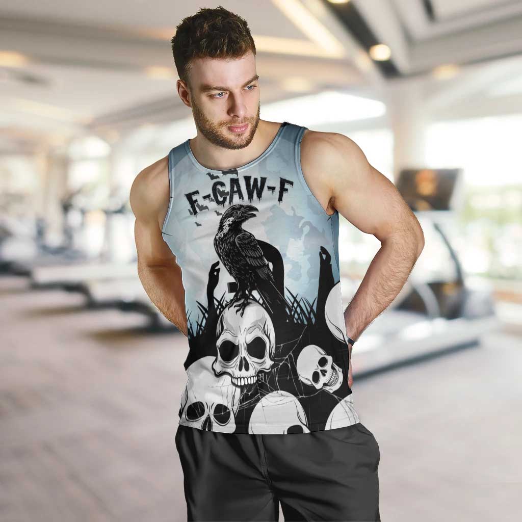 Personalized Funny Halloween F’Caw Raven Men Tank Top Black Bird Crow With Skulls - Wonder Print Shop