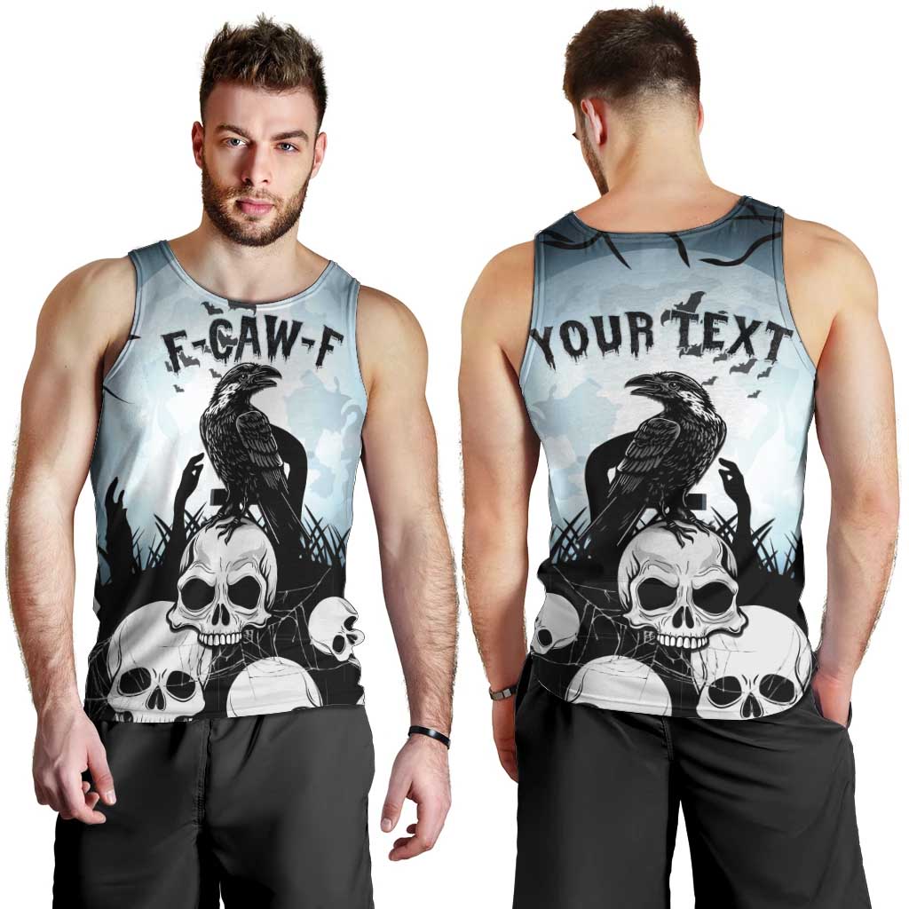Personalized Funny Halloween F’Caw Raven Men Tank Top Black Bird Crow With Skulls - Wonder Print Shop