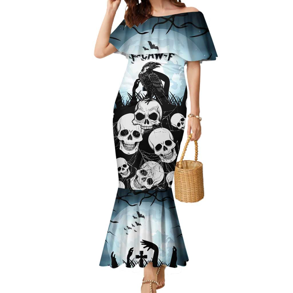 Personalized Funny Halloween F’Caw Raven Mermaid Dress Black Bird Crow With Skulls - Wonder Print Shop