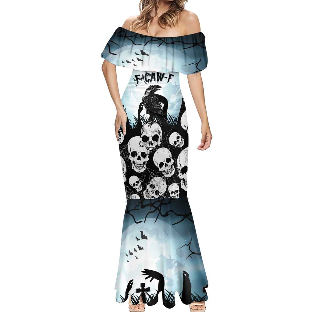 Personalized Funny Halloween F’Caw Raven Mermaid Dress Black Bird Crow With Skulls - Wonder Print Shop