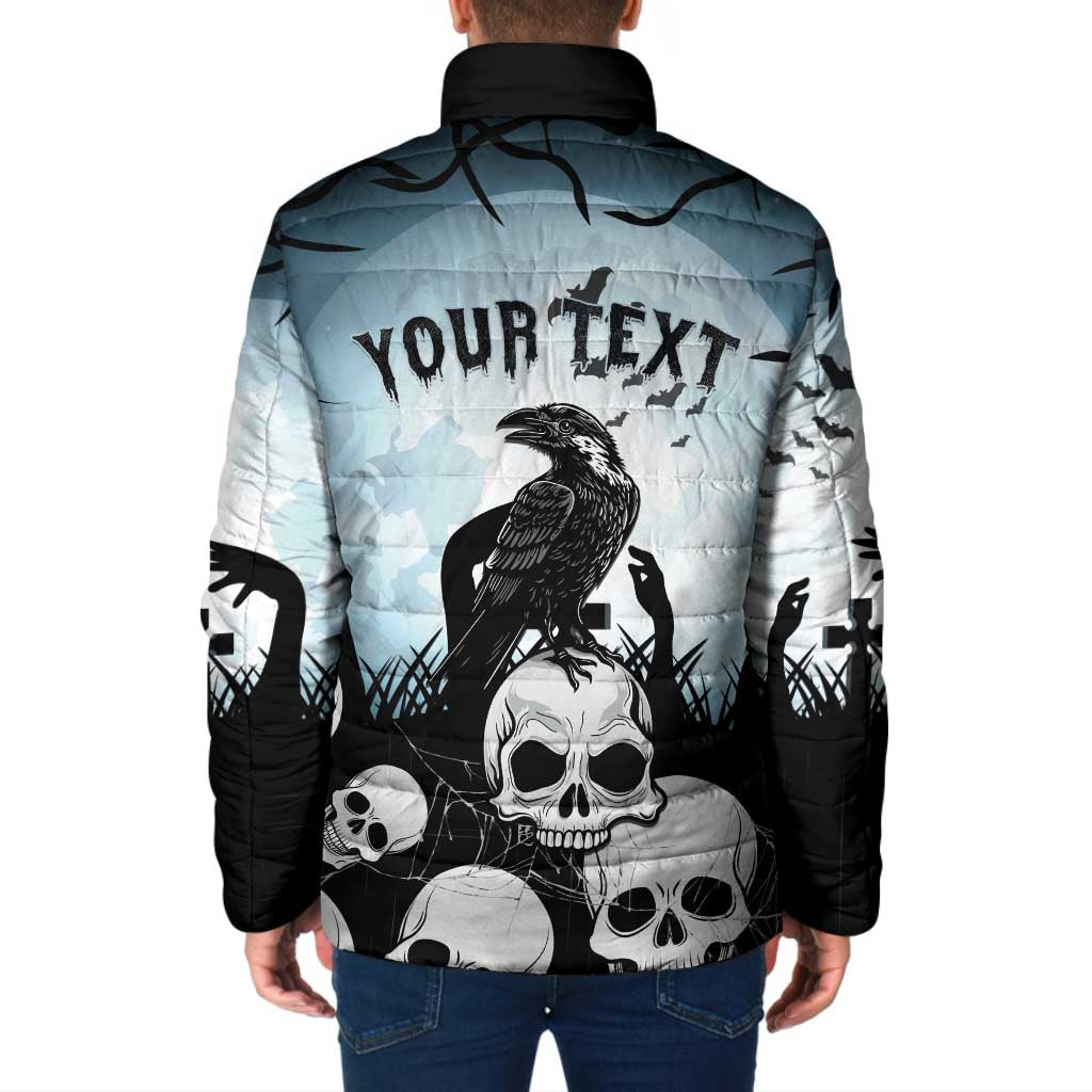 Personalized Funny Halloween F’Caw Raven Padded Jacket Black Bird Crow With Skulls - Wonder Print Shop