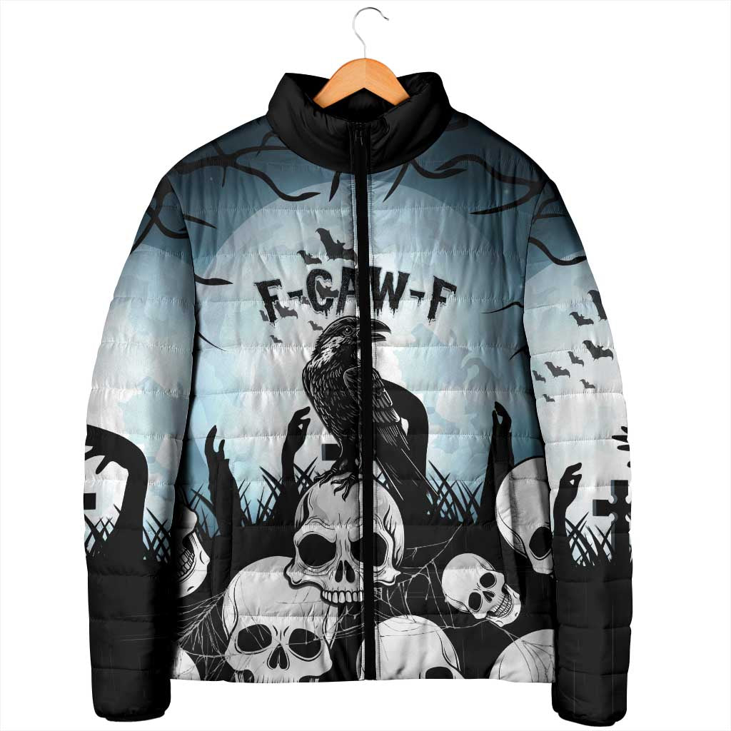 Personalized Funny Halloween F’Caw Raven Padded Jacket Black Bird Crow With Skulls - Wonder Print Shop